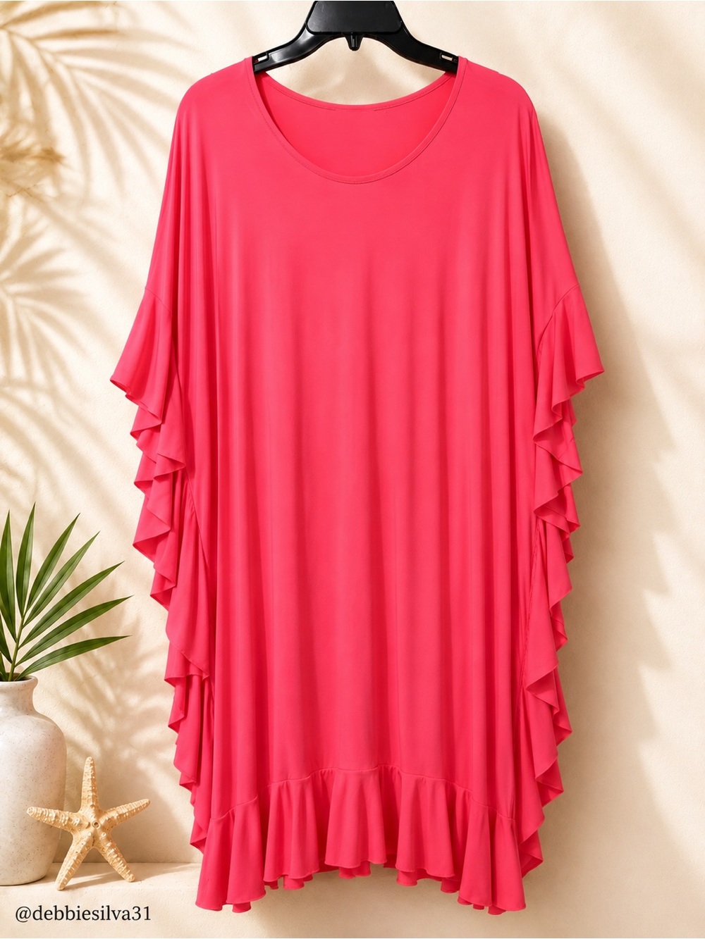 Coco Rave See You on the Sand Coral Ruffle Cover-Up M/L Pristine